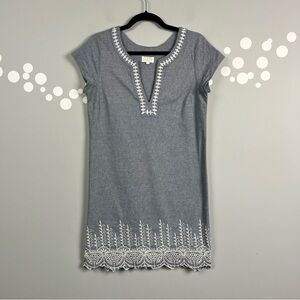 Mud Pie Isle Chambray Eyelet Embroidered Shift Dress Blue Cotton S